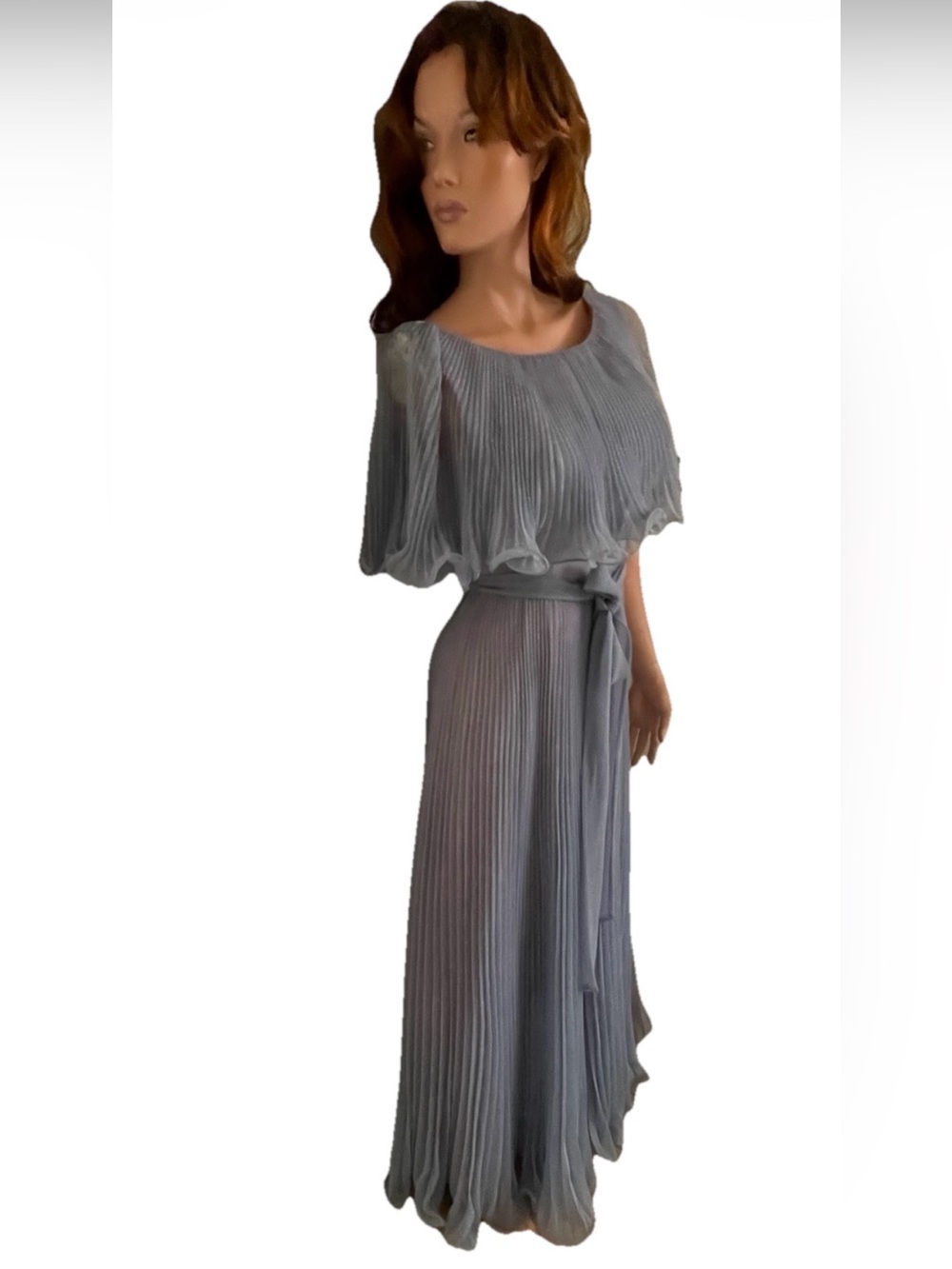 Vintage 60s MISS ELLIETTE Periwinkle Accordion Pleated MAXI DRESS Size 12 NOS
